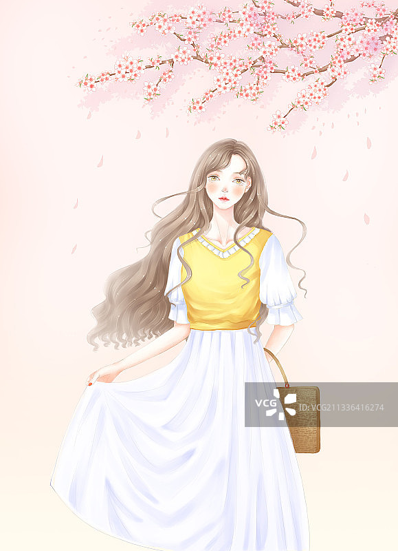 提裙子的少女图片素材