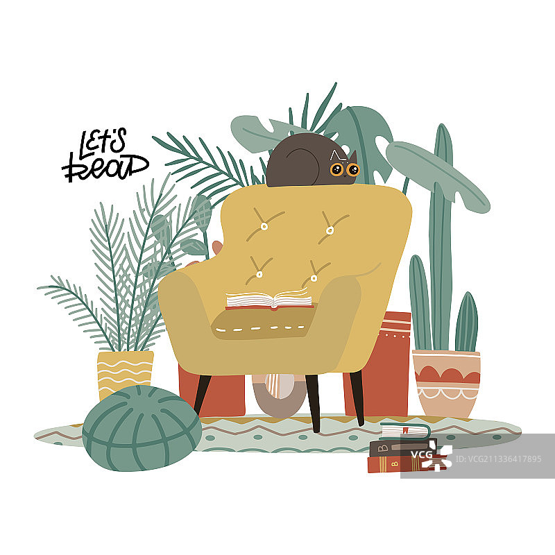 一起阅读现代卡通客厅概念图片素材