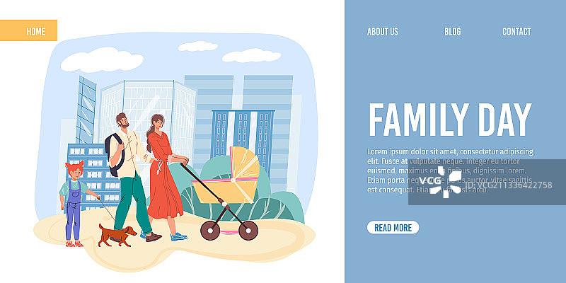 带婴儿车的扁平卡通家庭人物图片素材