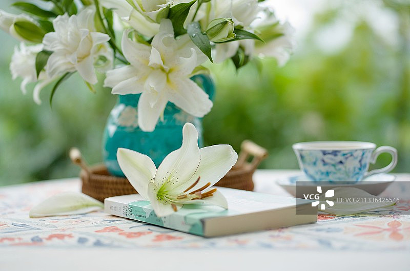 清新优雅的白百合花束图片素材