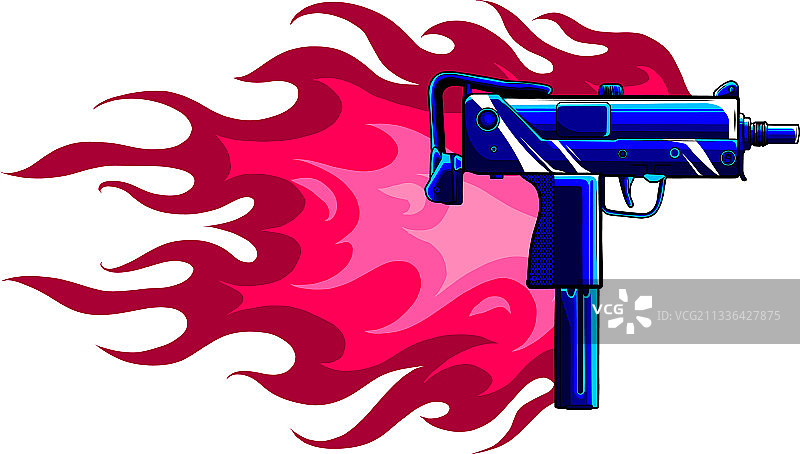 带火焰的乌兹冲锋枪图片素材