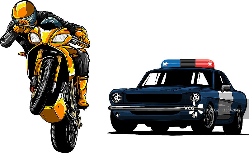 警车追捕骑摩托车的罪犯图片素材