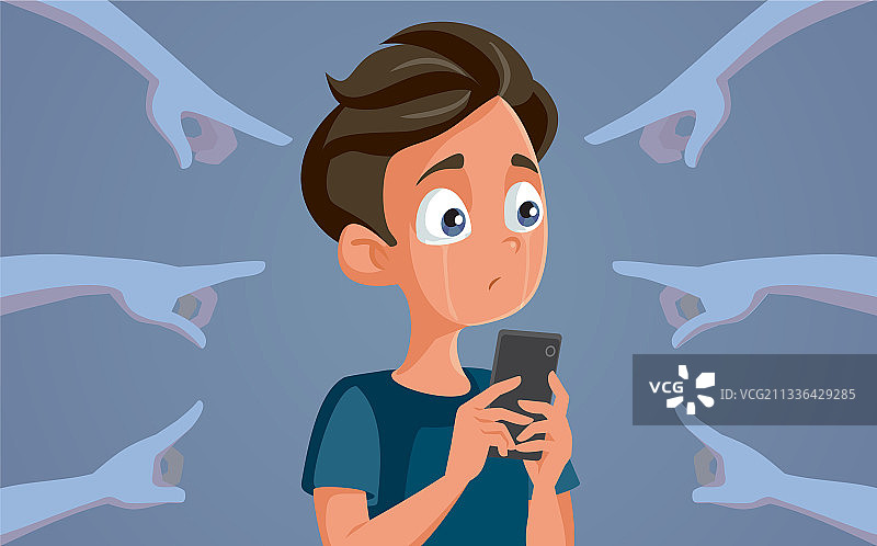 遭受网络欺凌而哭泣的青少年男孩图片素材