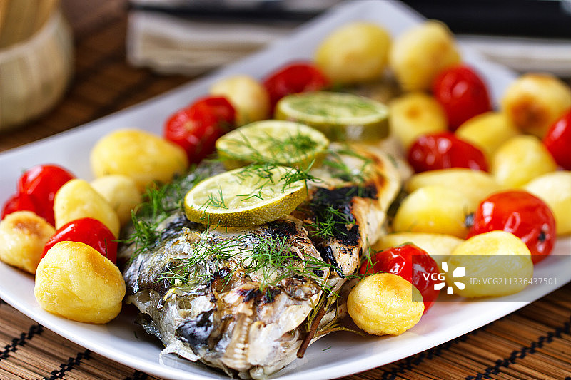 桌子上盘子里的食物的特写图片素材