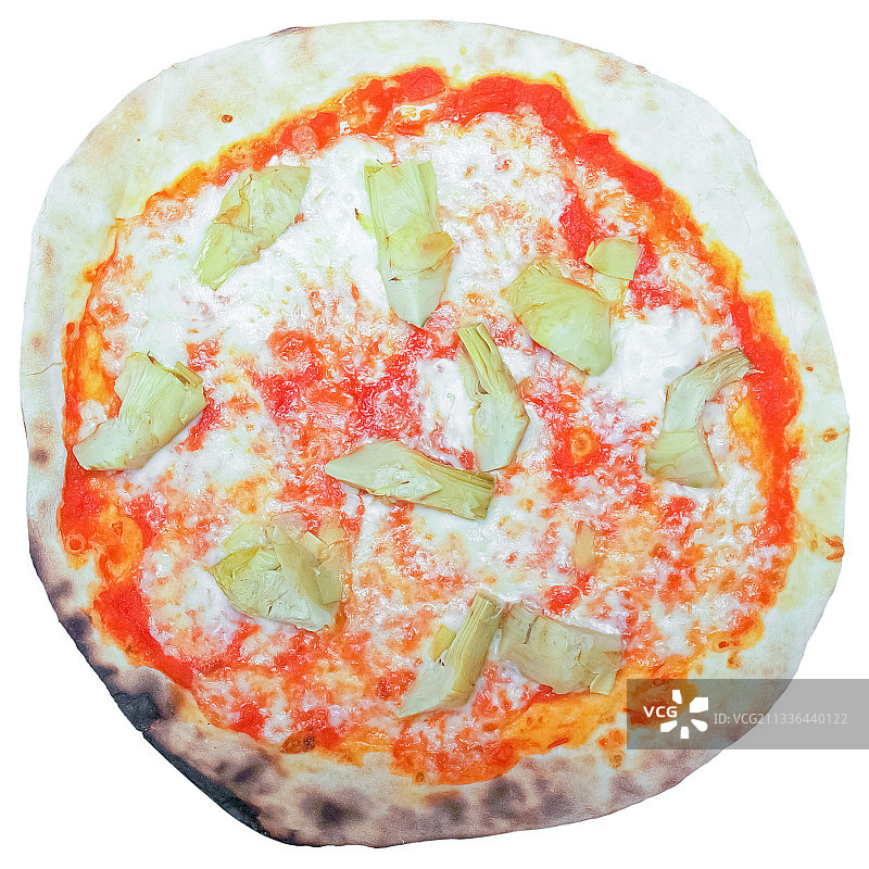 白色背景上的披萨特写图片素材