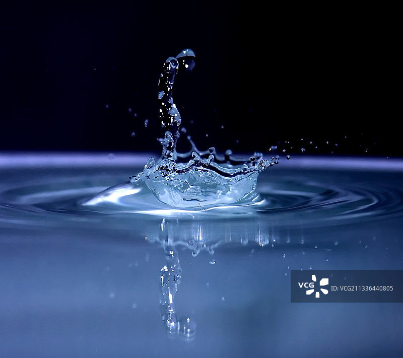 水花飞溅特写，黑色背景图片素材