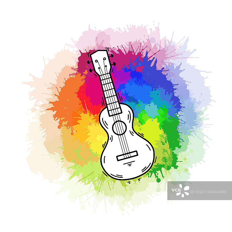 彩虹水彩尤克里里琴轮廓图片素材