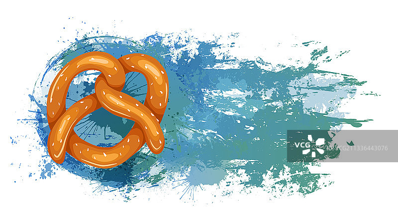 蓝色复古背景上的巴伐利亚椒盐脆饼图片素材