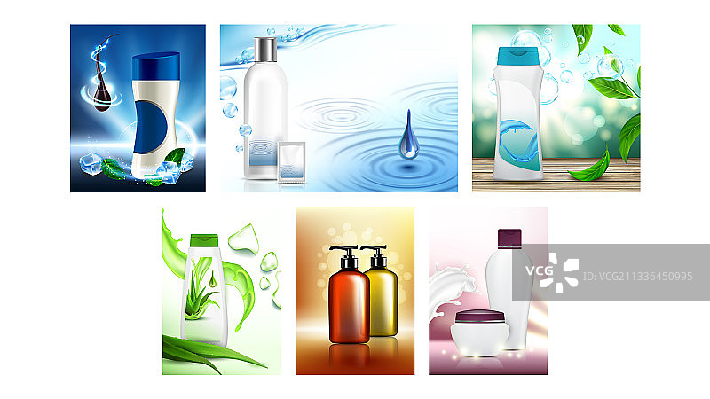 洗发水和护发素促销海报套装图片素材