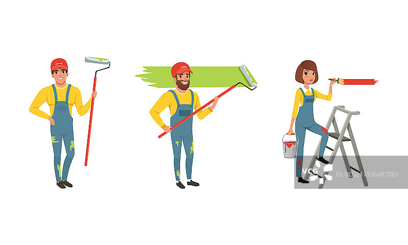 身穿工作服的男女油漆工图片素材