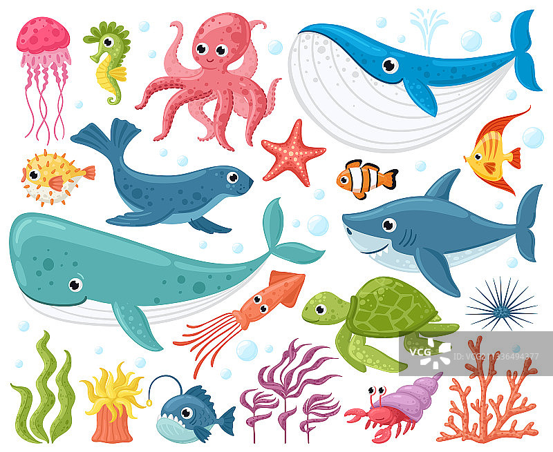 卡通海洋动物可爱鱼类章鱼图片素材