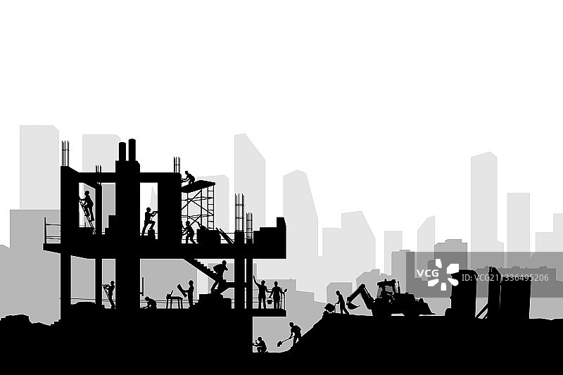 建筑工地工人黑色剪影图片素材