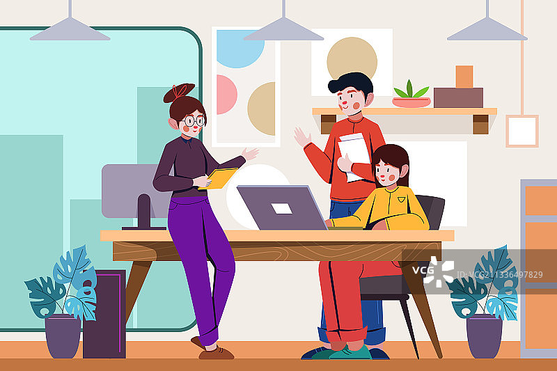 手绘扁平风格共享办公空间图片素材