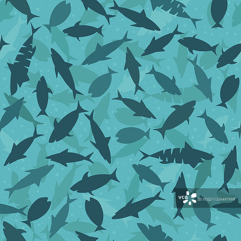 鲨鱼和鱼的趣味蓝色印花图片素材