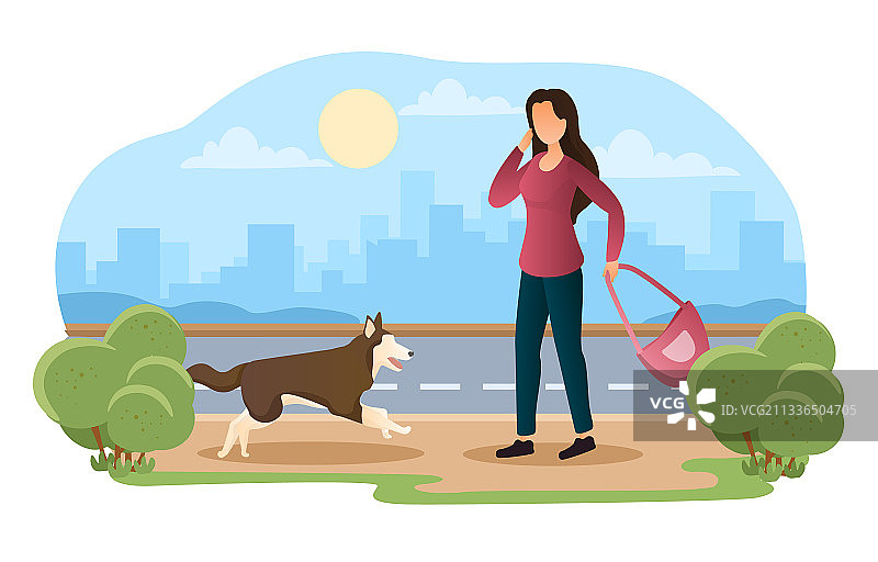 害怕狗和城市景观的女青少年图片素材