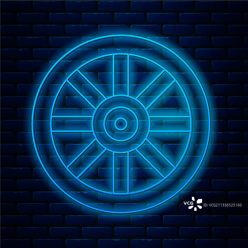 发光的霓虹灯线旧木轮图标图片素材