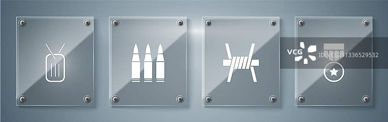 军事奖励勋章铁丝网子弹套装图片素材