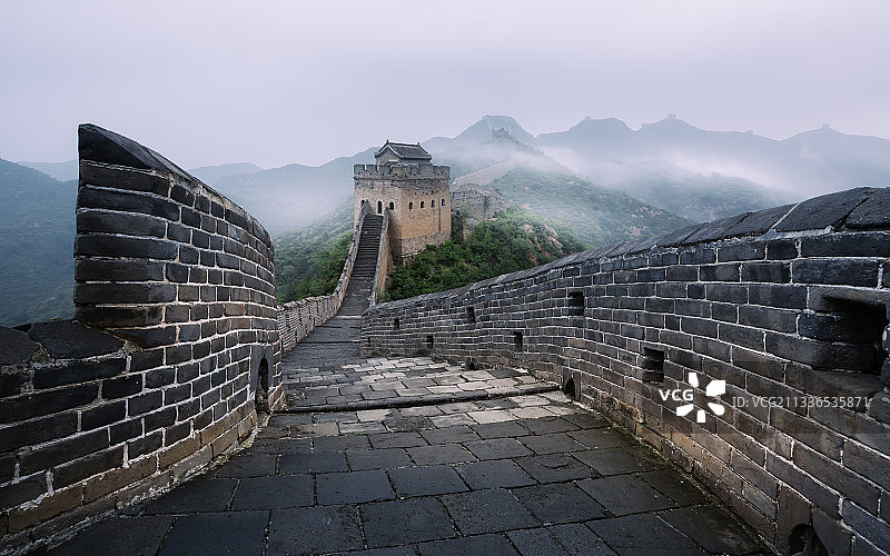 金山岭长城，晨雾，小金山楼图片素材
