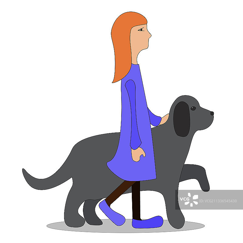 卡通女孩与小狗在白色背景上图片素材