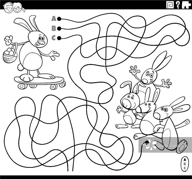 卡通复活节兔子滑板迷宫图片素材