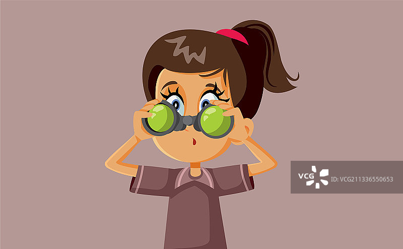 手持双筒望远镜的卡通女孩图片素材