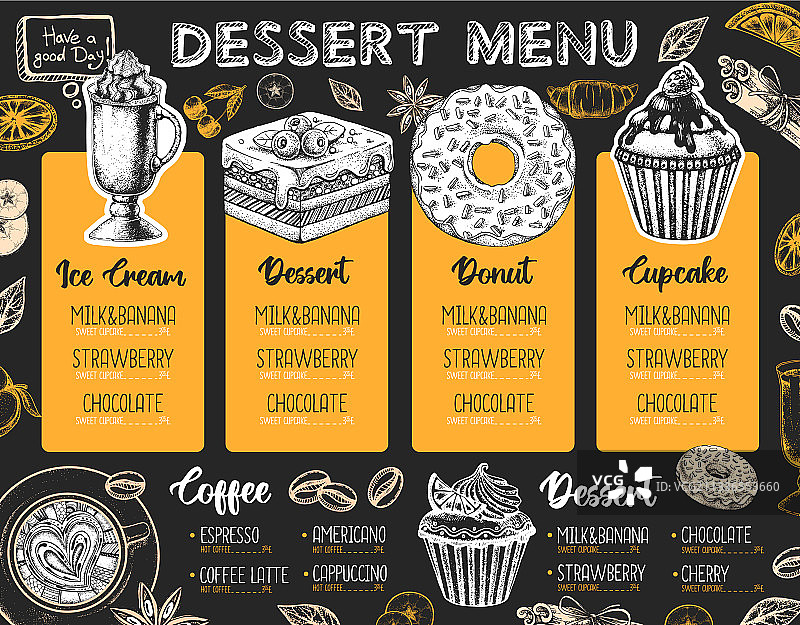 餐厅甜点菜单装饰草图设计图片素材