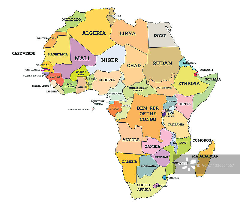 非洲政治地图（带名称）图片素材