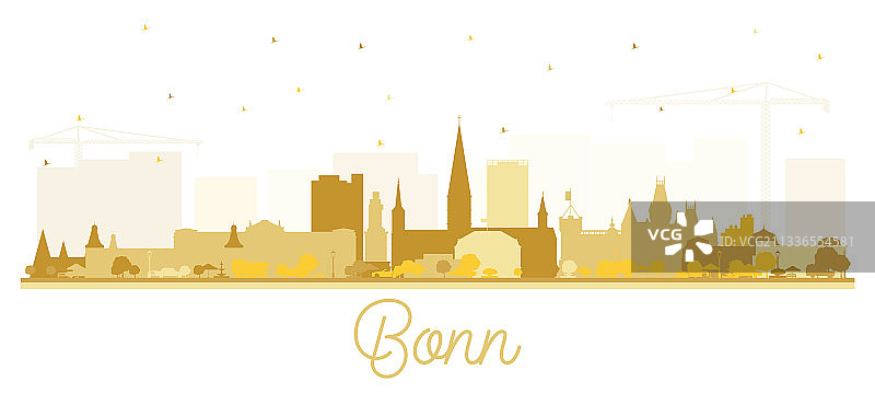 带有金色轮廓的德国波恩城市天际线图片素材