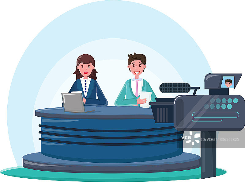 新闻演播室中的电视直播新闻节目图片素材