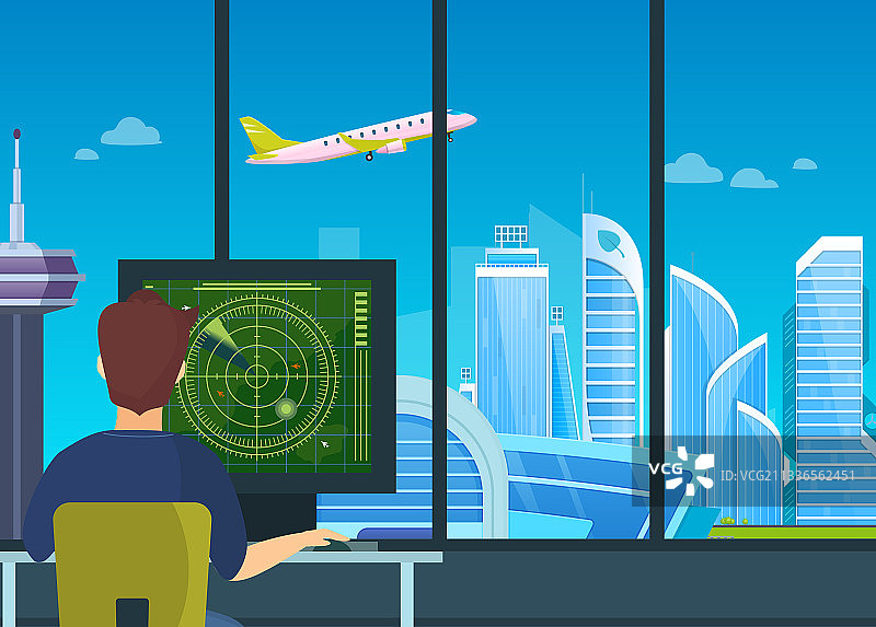 雷达前的空中交通管制员图片素材