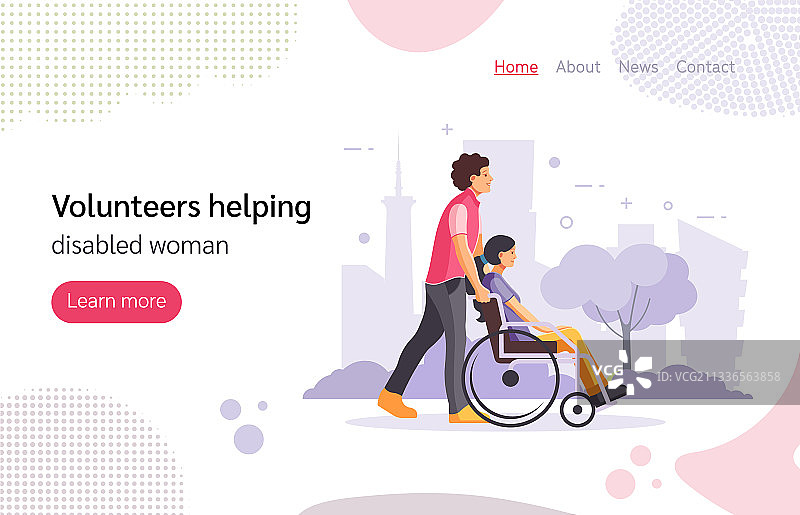 志愿者帮助残疾女孩在公园散步图片素材