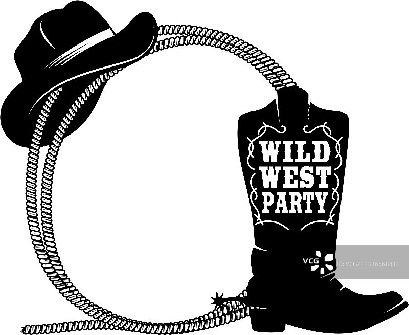 绳索、牛仔靴和帽子相框图片素材