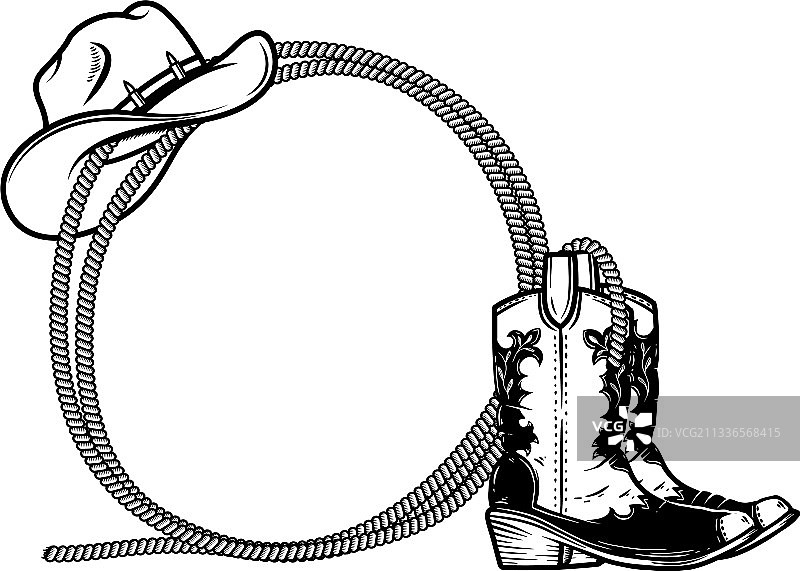 绳索、牛仔靴和帽子相框图片素材