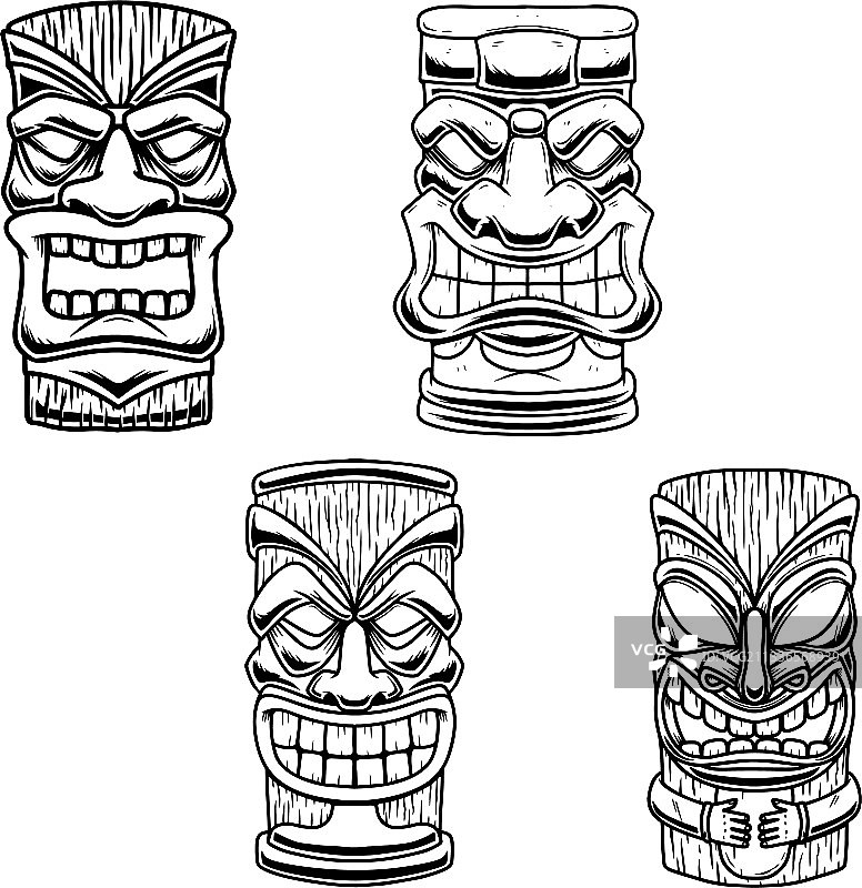 提基部落木制面具设计元素套装图片素材