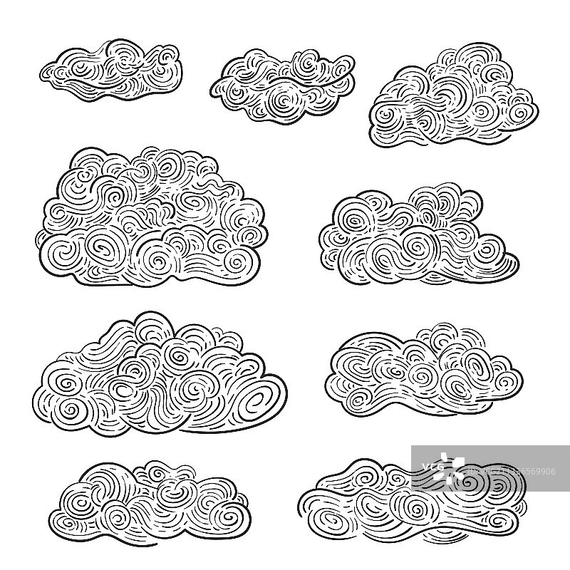 手绘复古云朵涂鸦图案图片素材