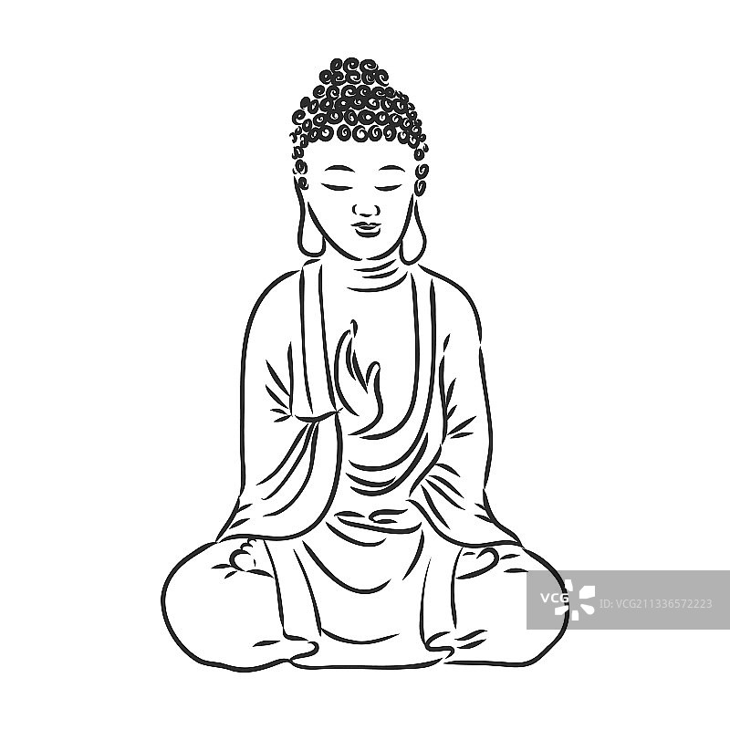 白色背景上的线条手绘佛像图片素材