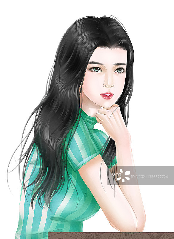 现代水彩女性半身插画人物元素图片素材