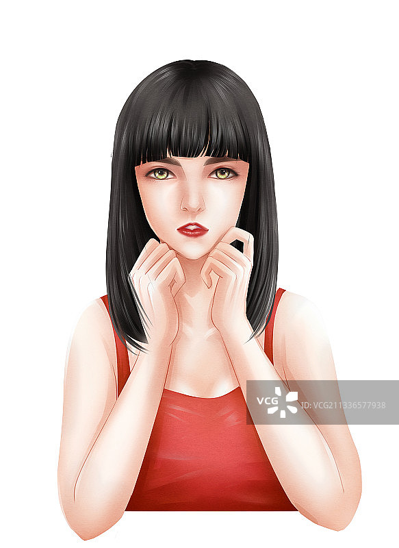 现代水彩女性半身插画元素图片素材