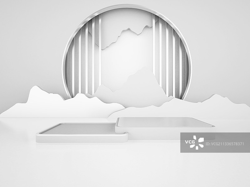 3D渲染创意中国风山水背景展示展台图片素材