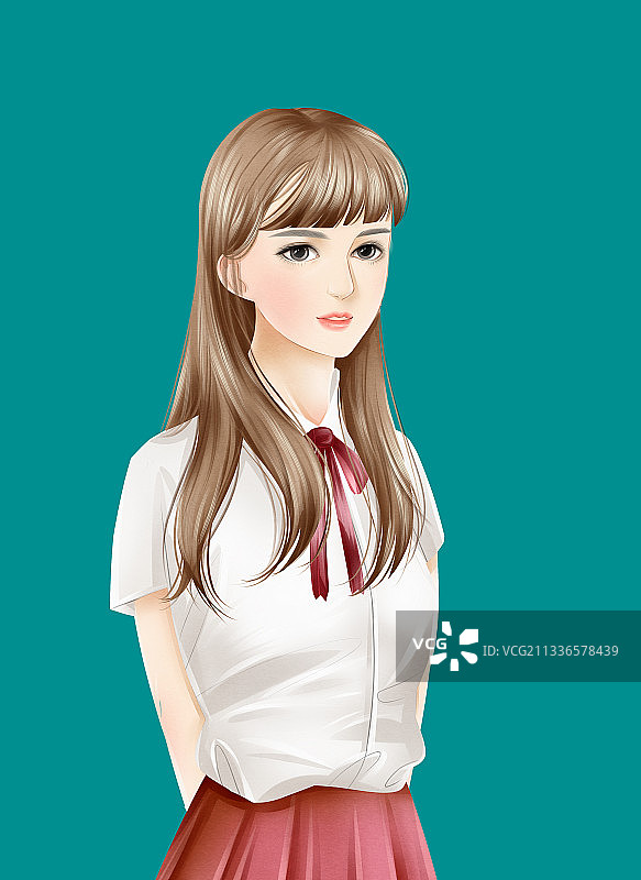 现代水彩女性少女半身插画元素图片素材