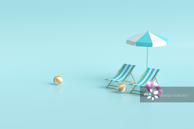 各种不同清新颜色风格的沙滩椅和遮阳伞图片素材