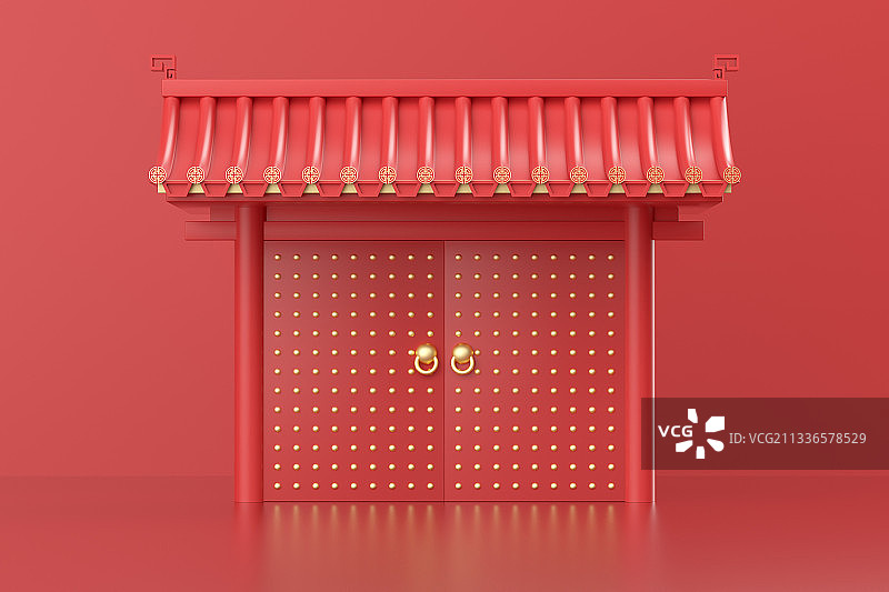 3D渲染的红色和蓝色为主题的中国风展台图片素材