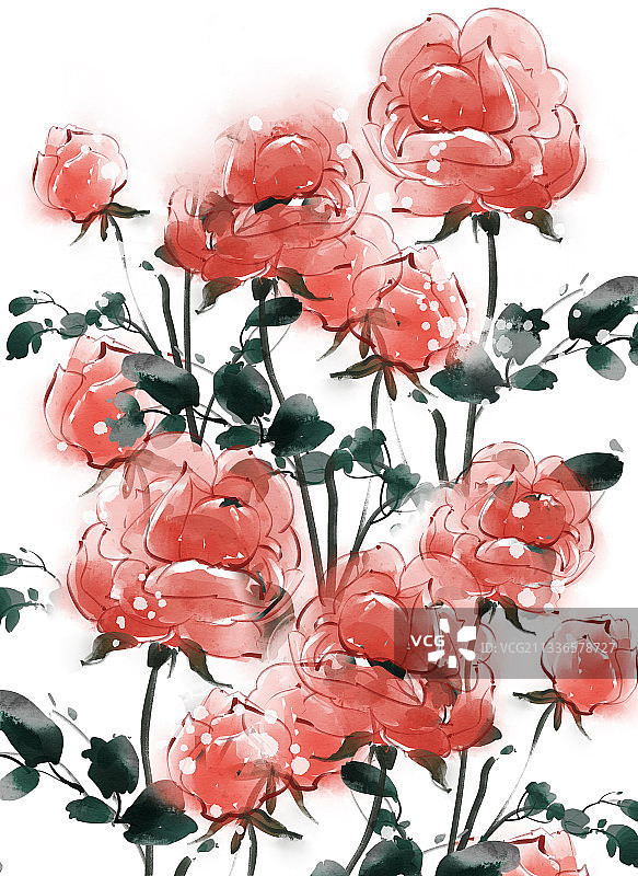 中国风水彩玫瑰插画背景图片素材