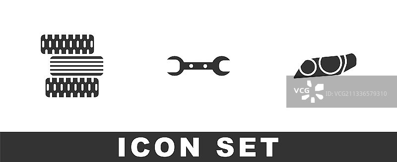 汽车轮胎、车轮、扳手和前大灯图片素材