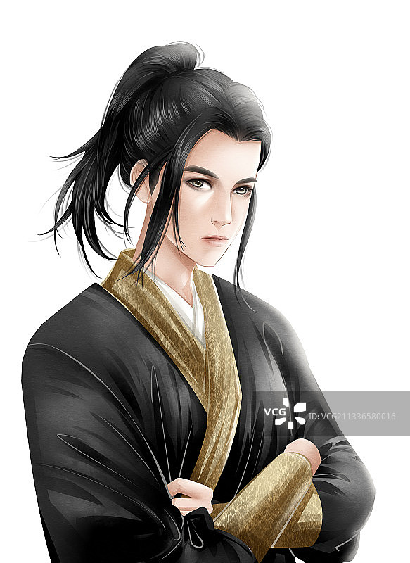 中国风黑衣武侠人物插画元素图片素材