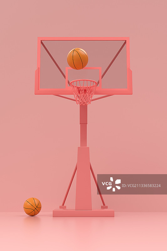 3D渲染的篮球架和篮球场图片素材