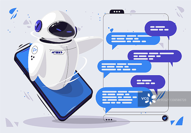 机器人助手与移动智能手机图片素材