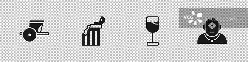 古战车、破损古罗马柱与葡萄酒图片素材