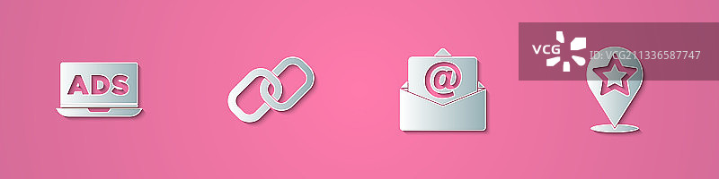 剪纸广告链环邮件图标套装图片素材