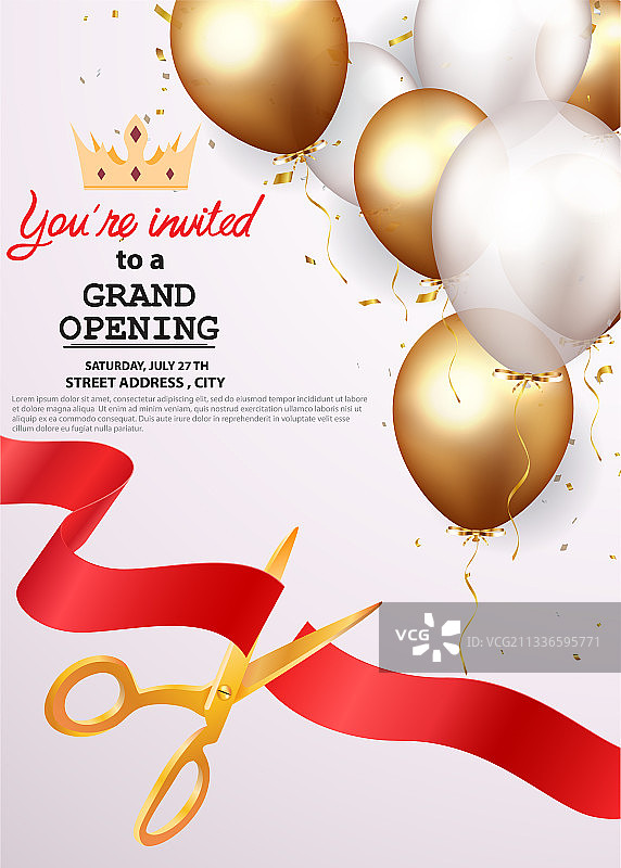 金色丝带盛大开业贺卡设计图片素材